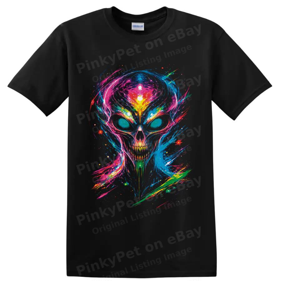 Neon Skull T Shirt Psychedelic Cosmic Skeleton Art Goth Festival Graphic Tee