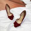 French Fairy Style Round Toe Slim Heel High Heels Women's Ultra Soft Sheepskin Bowknot Elegant Low-cut Pumps