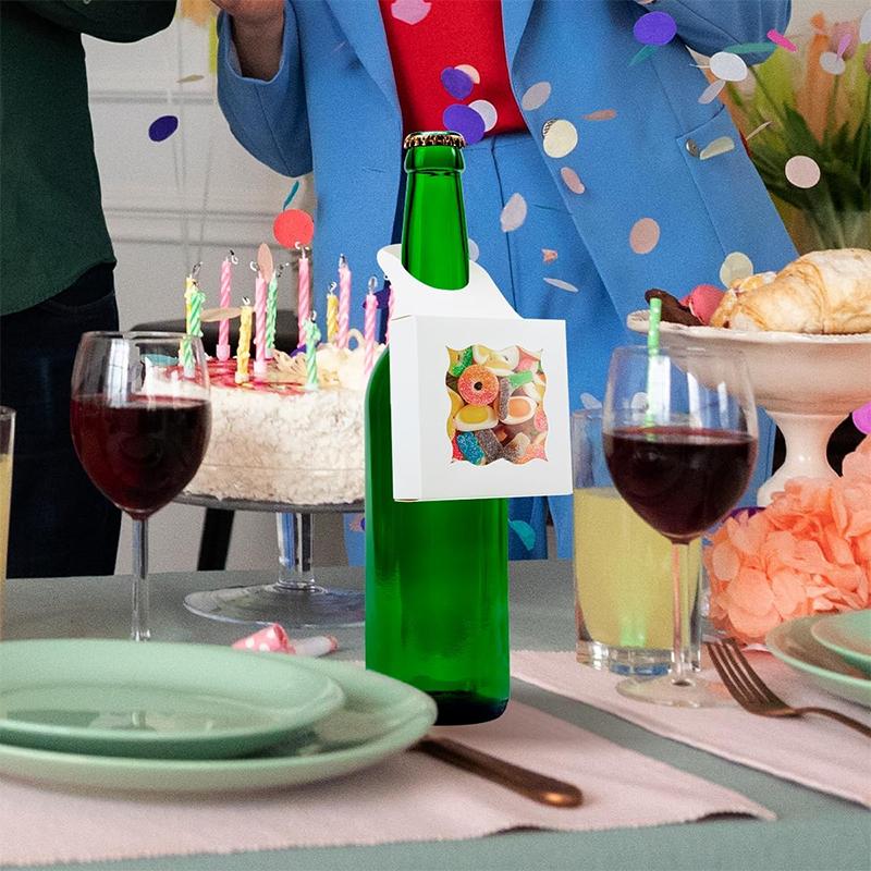WTEMPO 50 sztuk butelek wina wiszące pudełka z przezroczystym oknem fali prezenty pudełka z papieru kraft wiszące pudełka na smakołyki szampana, mini pudełka na wędliny