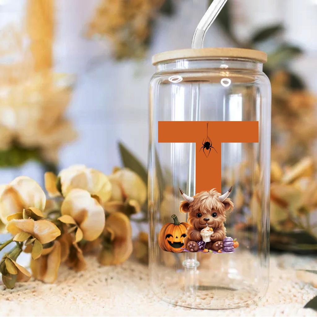 16oz 26 Buchstaben A-Z Libbey Trinkglas Kaffeetasse Mason Einmachglas mit Bambusdeckel & Strohhalm Sommer Getränkegeschirr Glasflasche Hochzeitsgeschenke