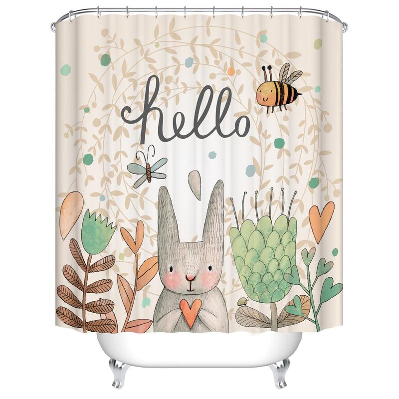 Cartoon Animals Blood Rabbit Nordic Tower Bathroom Shower Curtain Fabric Waterproof Polyester Bath Curtain with Hooks | Shower Curtains