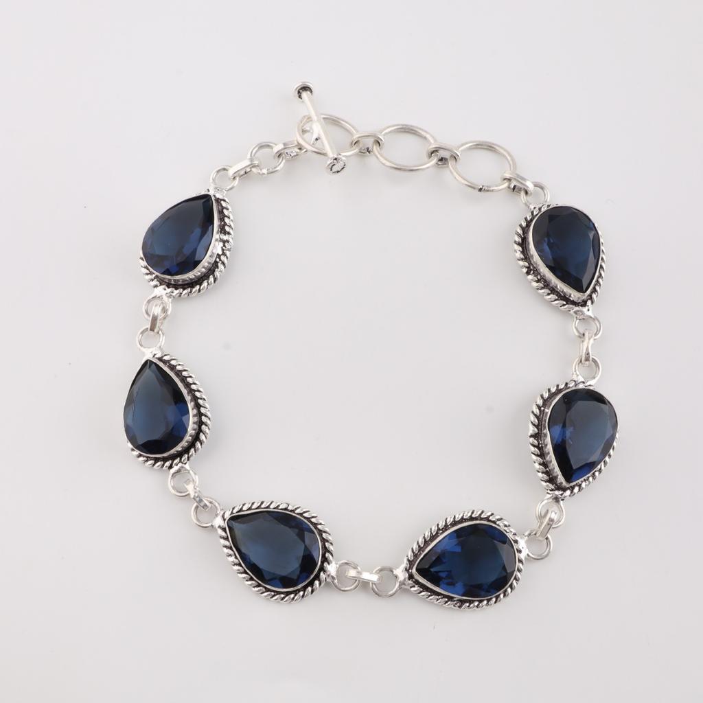 London Blue Topaz Gemstone 925 Sterling Silver Jewelry Handmade Bracelet 7-9" RB-18-4