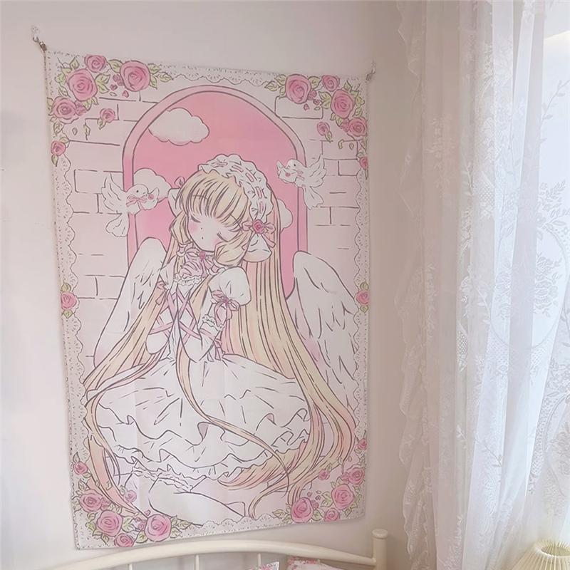 Kawaii Meisje Wandkleed Achtergronddoek Schattig Anime Meisje Kamer Decoratie Items Cartoon Wandkleed Roze Wandkleed Huisdecoratie 78x115cm