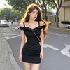 Rich Daughter, Socialite, Foreign Style, High and Cold Imperial Sister, Hot Girl, Sexy Short Dress, Black Word Shoulder Suspender Dress, Summer