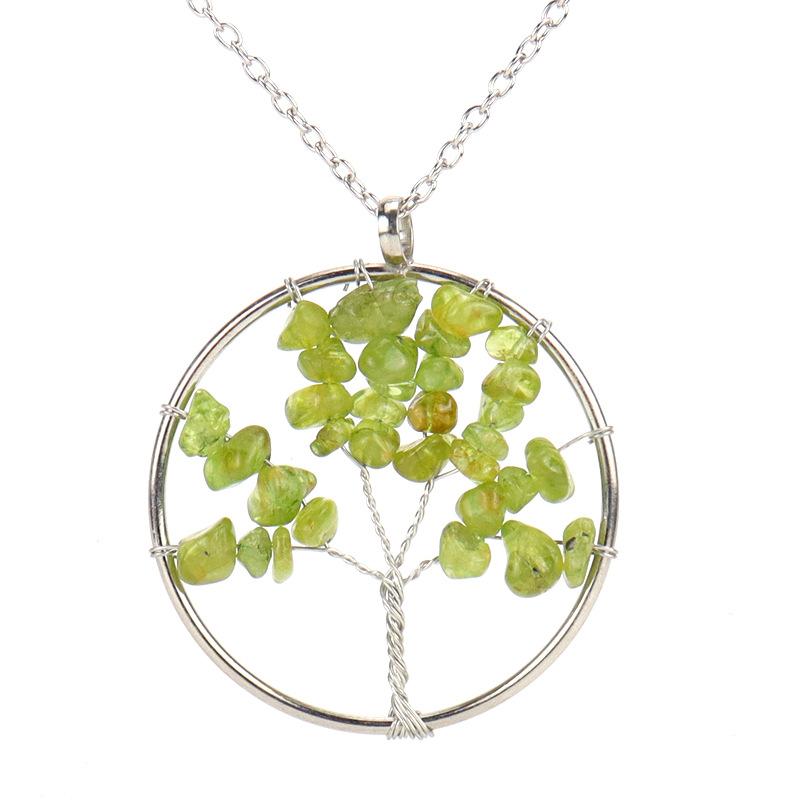 Hand-Wound Natural Gravel Crystal Tree Of Life, Natural Stone Fortune Tree Colorful Necklace N84
