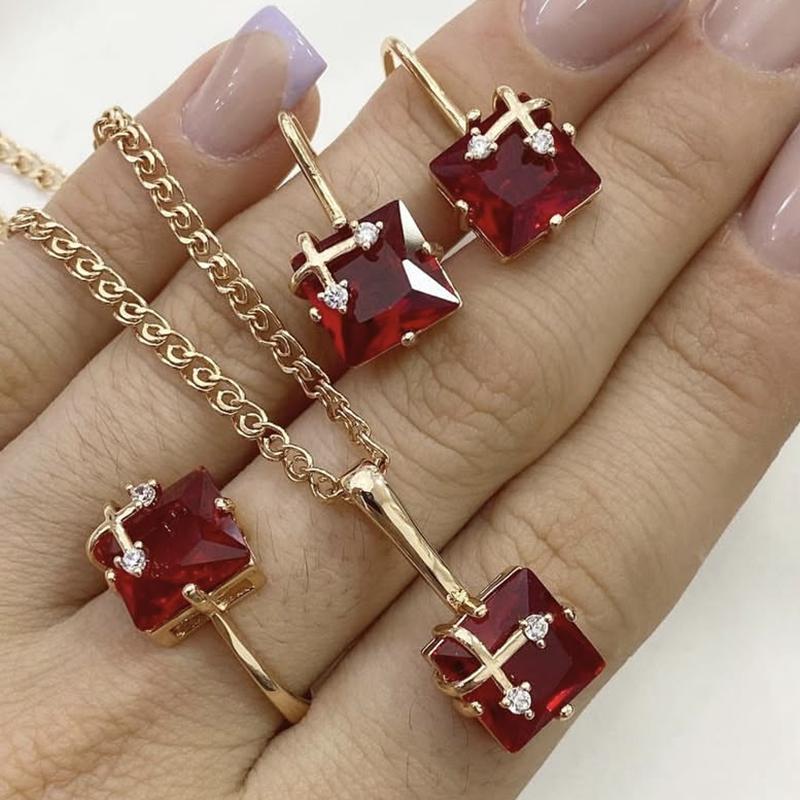 Glänzendes Grau Natürlicher Zirkon Schmucksets Für Damen Mode Roségoldfarben Ring Ohrringe Halskette Täglicher Feinschmuck