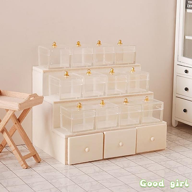 1:12 Miniature Display Rack Candy Box Drawer Cabinet With Clear Box Dollhouse Furniture Model Decor Toy Accessories