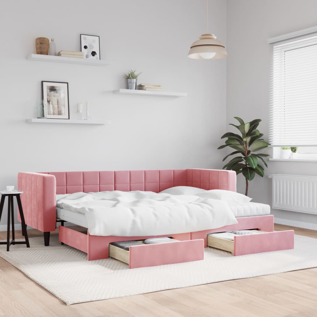 Pull Out Daybed with Drawers Pink 80x200 cm Velvet