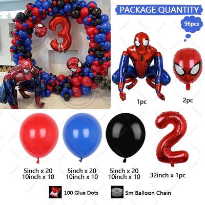 96 Stück Kindergeburtstag Rote Blaue Luftballons Girlande Bogen Set Für Party Dekorationen Alter 1-9. Spiderman 3D Marvel Folienballons Luftballons