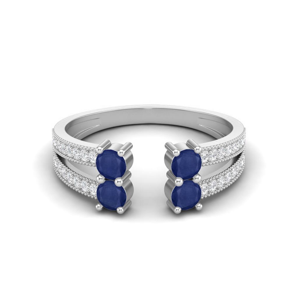 0.89 Cts Blue Sapphire Front Open 925 Sterling Silver Split Shank Women Wedding Ring
