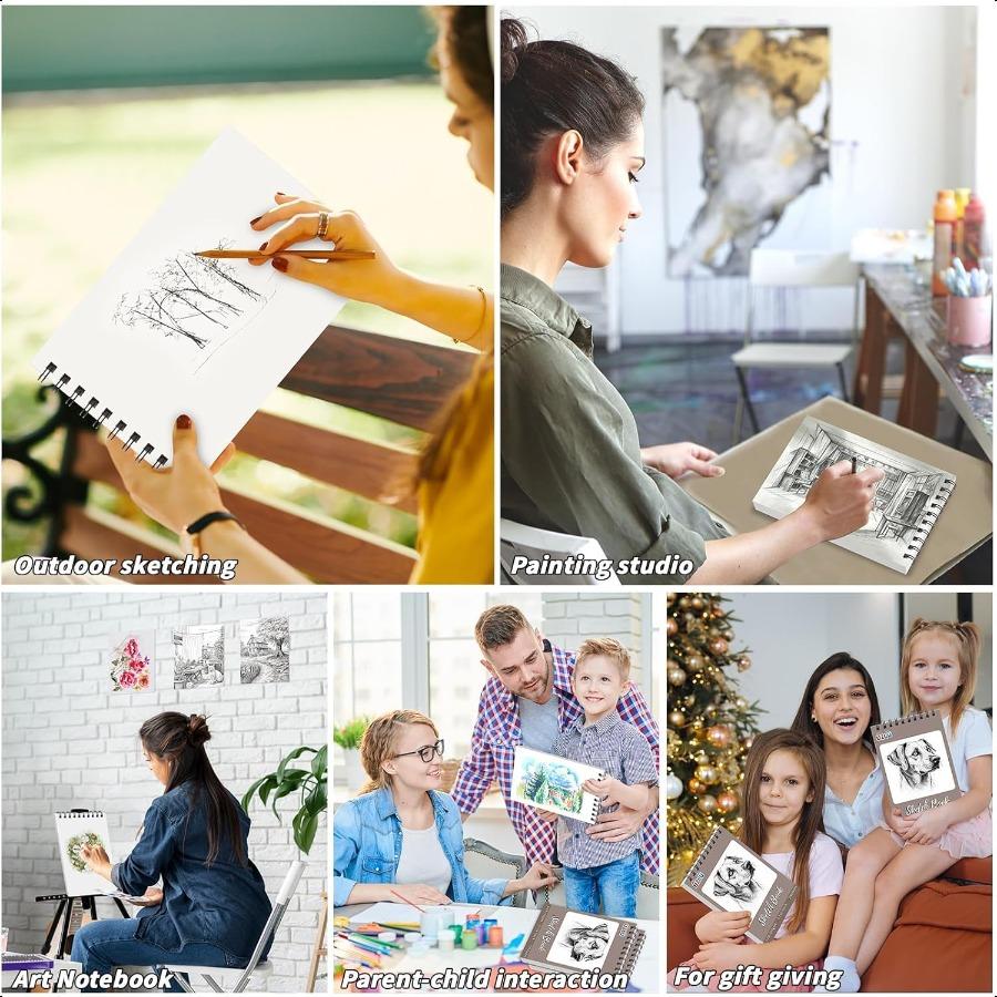 6 Pcs Sketch Book Bulk 5.5 X 8.5 In Drawing Paper Pad Top Spiral Bound Sketch Book 600 Sheet 68lb 100gsm Thick Paper Acid Free