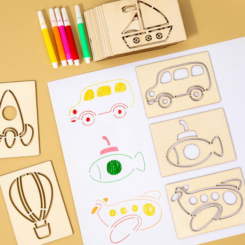15 szt. Zestaw Drewnianych Szablonów Malarskich DIY do Rysowania Ręcznie Robione Narzędzie Pomocnicze do Rysowania i Kolorowania Zabawki Edukacyjne Dla Dzieci Prezenty