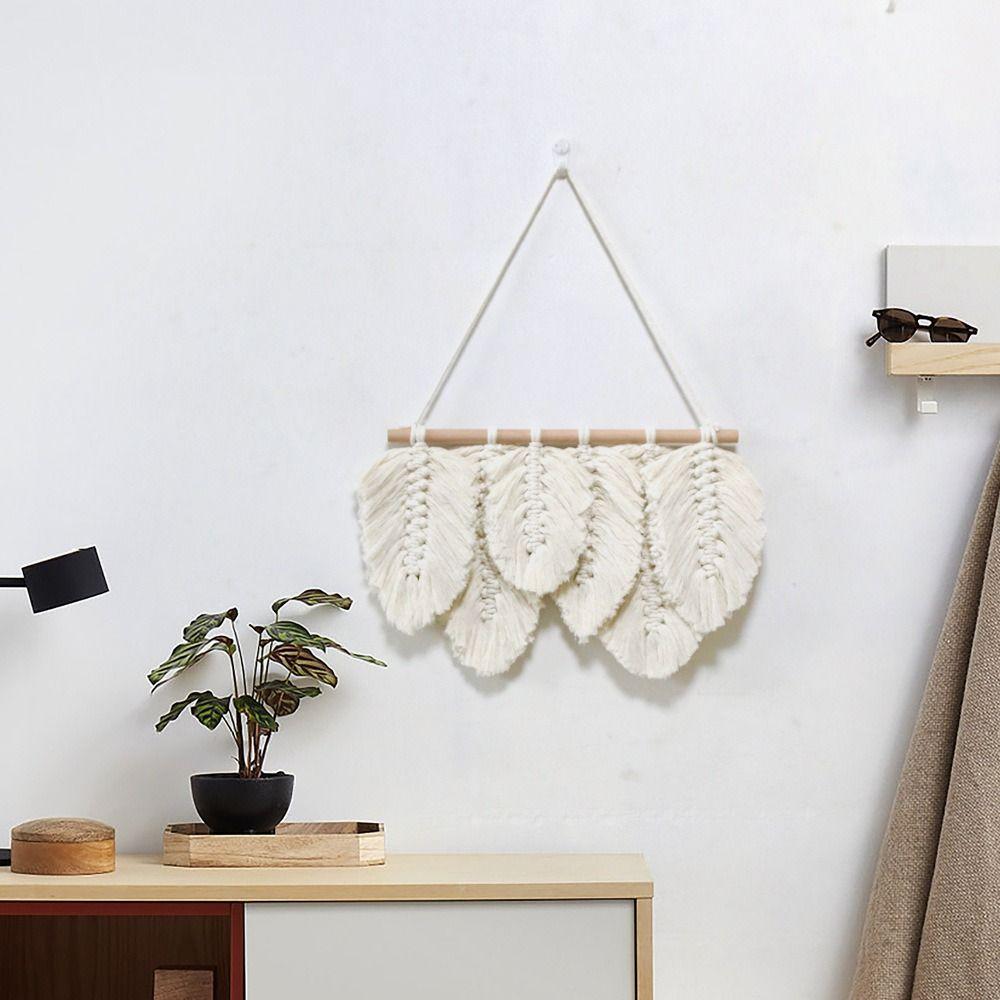 

Hand Woven Bohemian Tapestry Cotton Rope Leaf Tassel Tapestry Nordic Gift бежевый