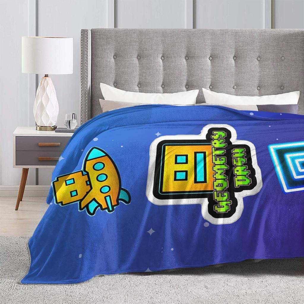 Games Geometry Dash Blanket Cover Plush Throw Blanket Airplane Travel Decoration Ultra-Soft Warm Bedsprea,