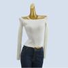 Export Cut Label Knitting Sweater Women's Spring and Autumn French Sexy off-Shoulder off-Shoulder Silm Long Sleeves Inner Wear Short Top