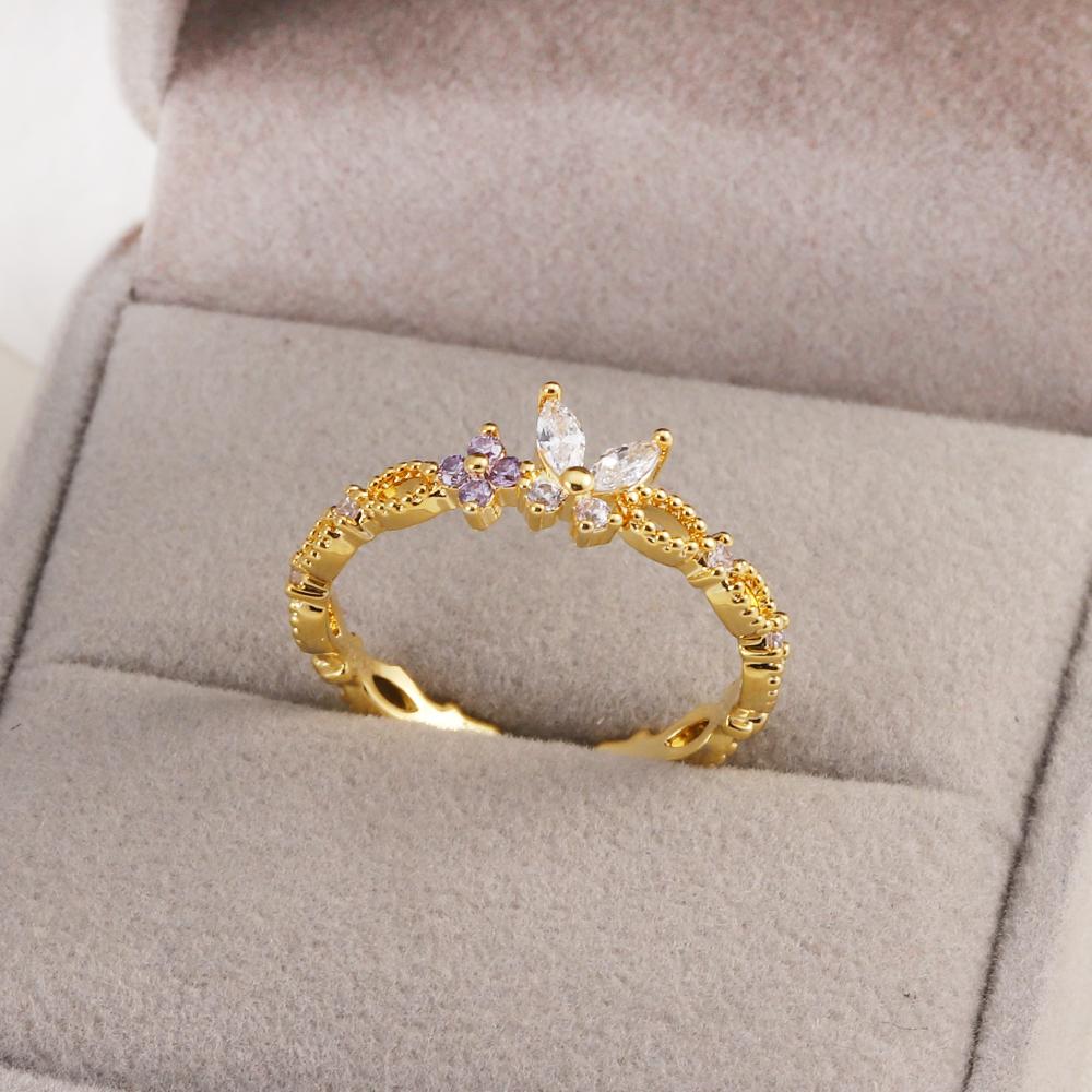New Cute Colorful Zircon Flower Ring For Women Girl Fashion Vintage Zircon Adjustable Rings Jewelry Gift