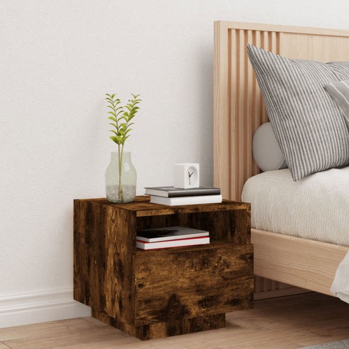 VidaXL Bedside Cabinets with LED Lights 2 Pcs, Bedside Tables with Storage, Bedroom Nightstands, Modern, Black 836806