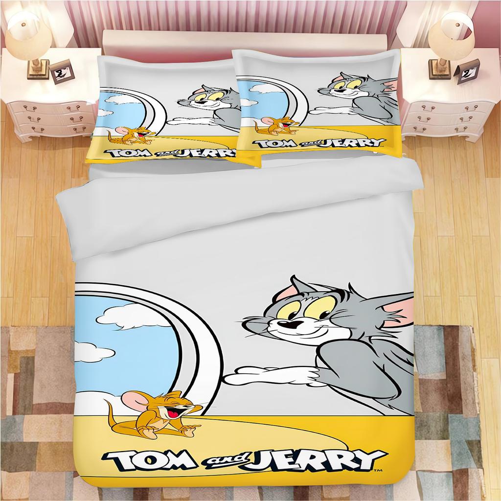 Tom och Jerry Påslakan Set Täcke Sängkläder 3d Barns Sängkläder Set 3-delat 1 Påslakan King Size