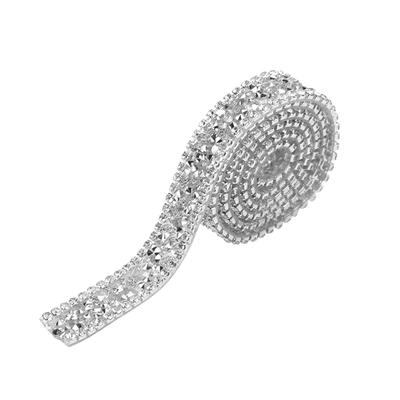 1 Yard 15 mm Diamant-Mesh-Wickelrolle, funkelnde Kristall-Strassband-Dekoration (Silber)