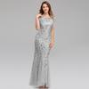 Evening dress   new banquet host European and American slim mesh sequin evening dress fishtail dress women