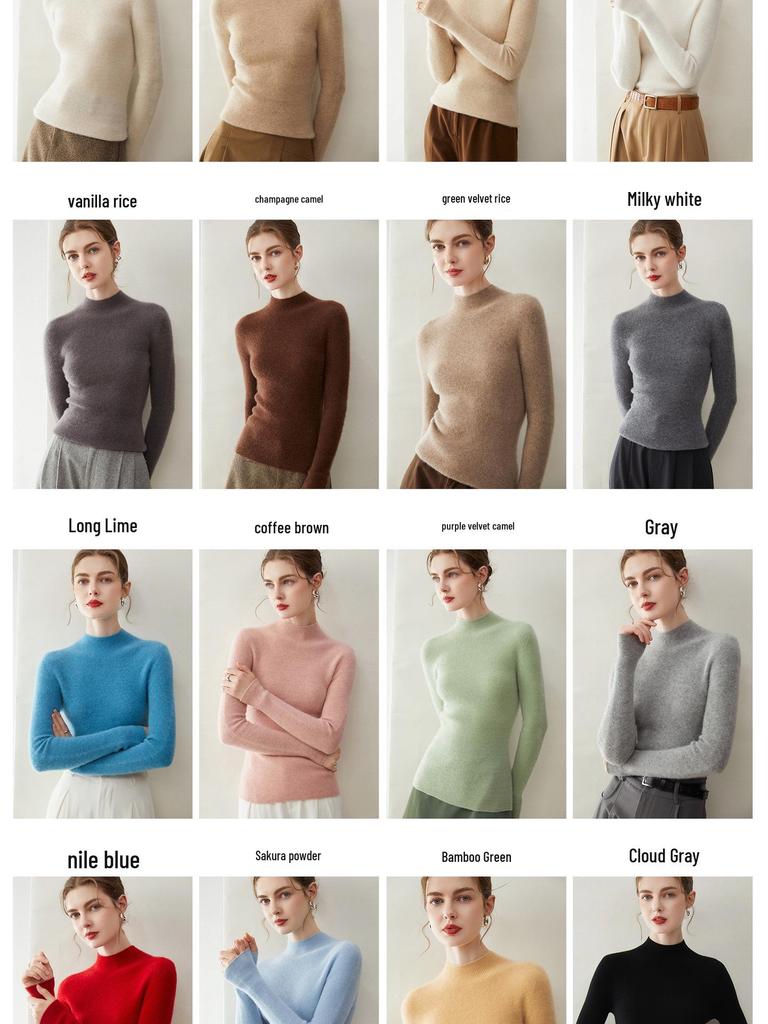 Women's Slim Fit 100% Pure Cashmere Half-High Neck Sweater - Warm Knit Base Layer Top for Autumn/Winter