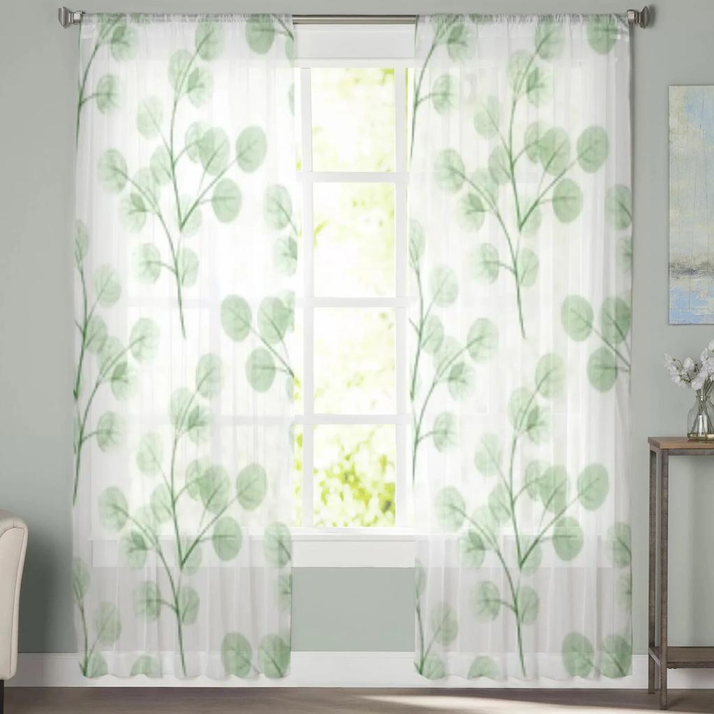 Branches With Round Leaves Tulle Window Curtain For Living Room Bedroom Voile Sheer Curtains Kitchen Treatments Drapes