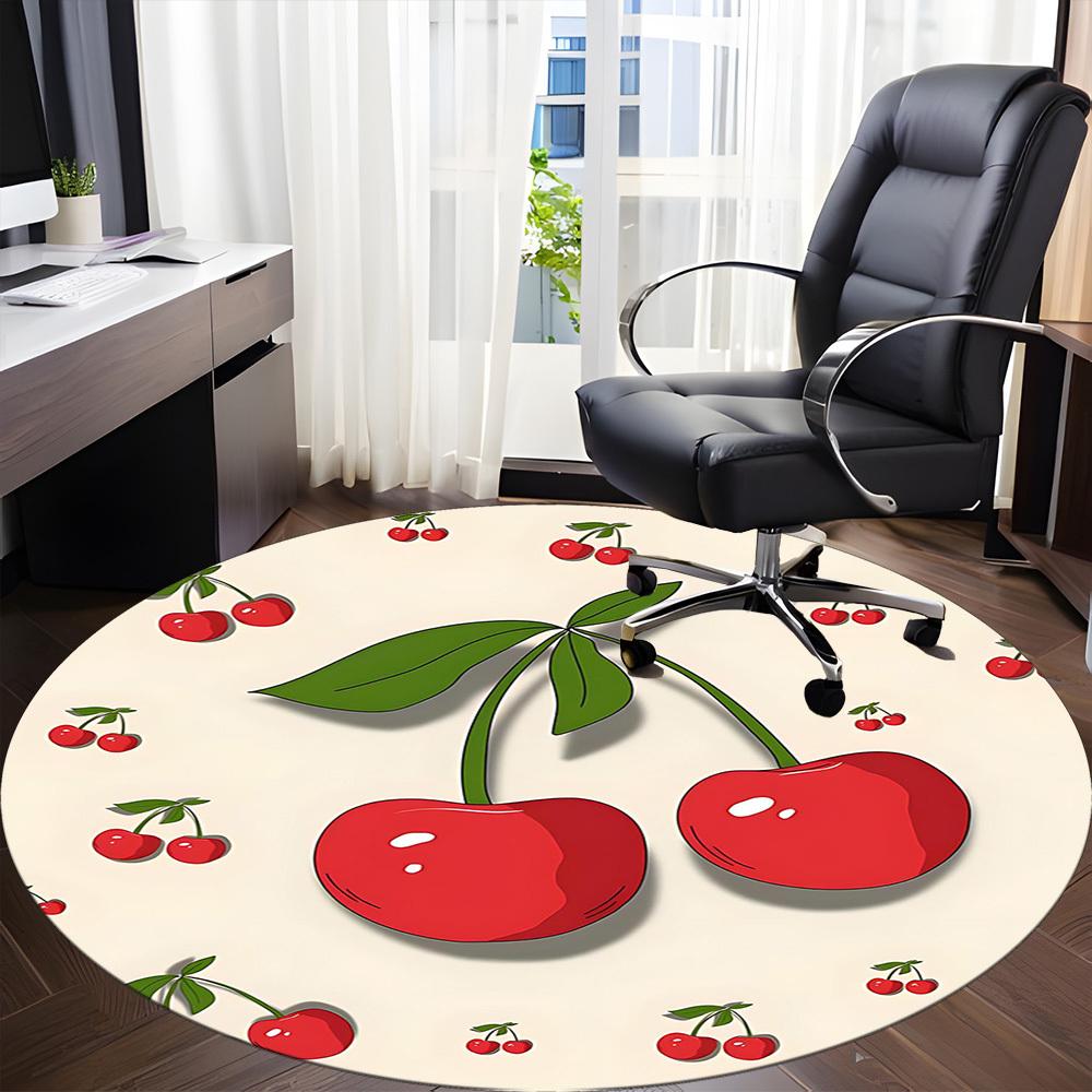 1PC Cherries Fruit Office Round Area Rug, Mat Suitable For Office, Under Office Chairs Bedroom Living Room Home Decor, Room Deco