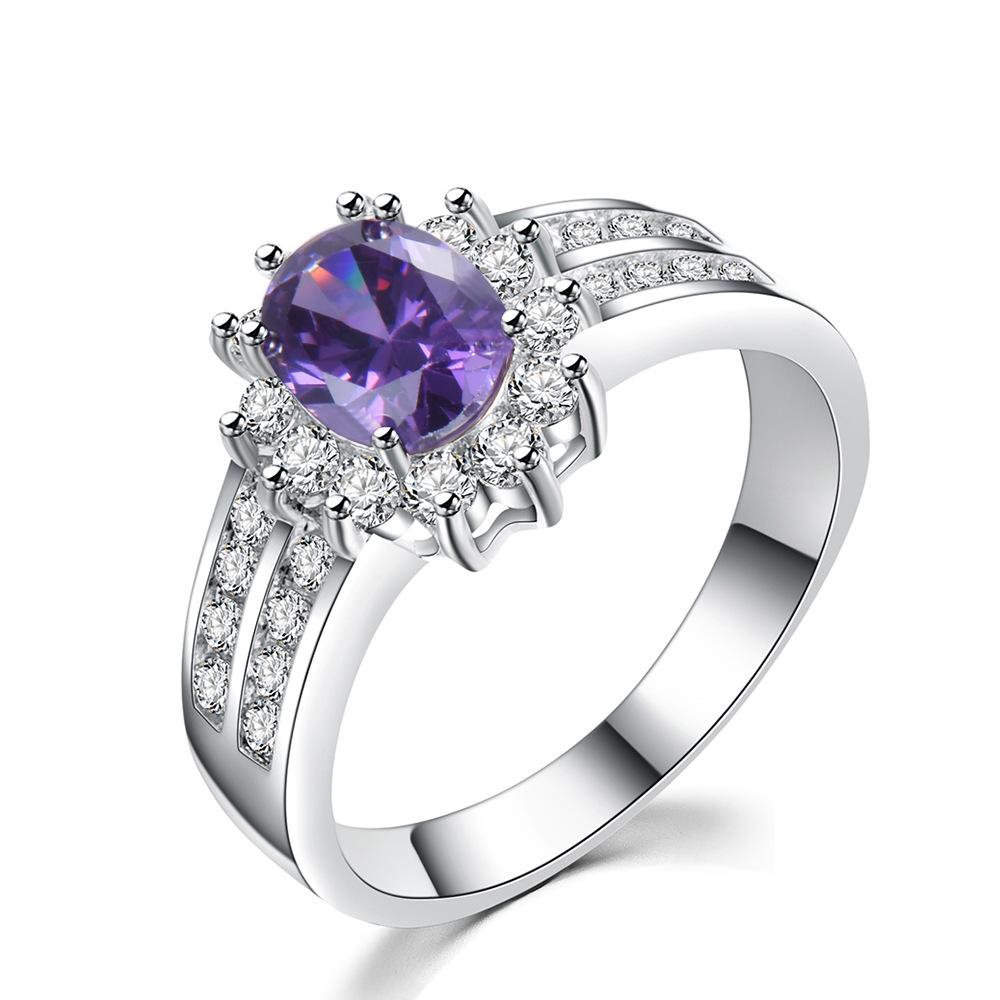 New European and American Fashion Oval Zircon Ring for Men and Women Double Row White