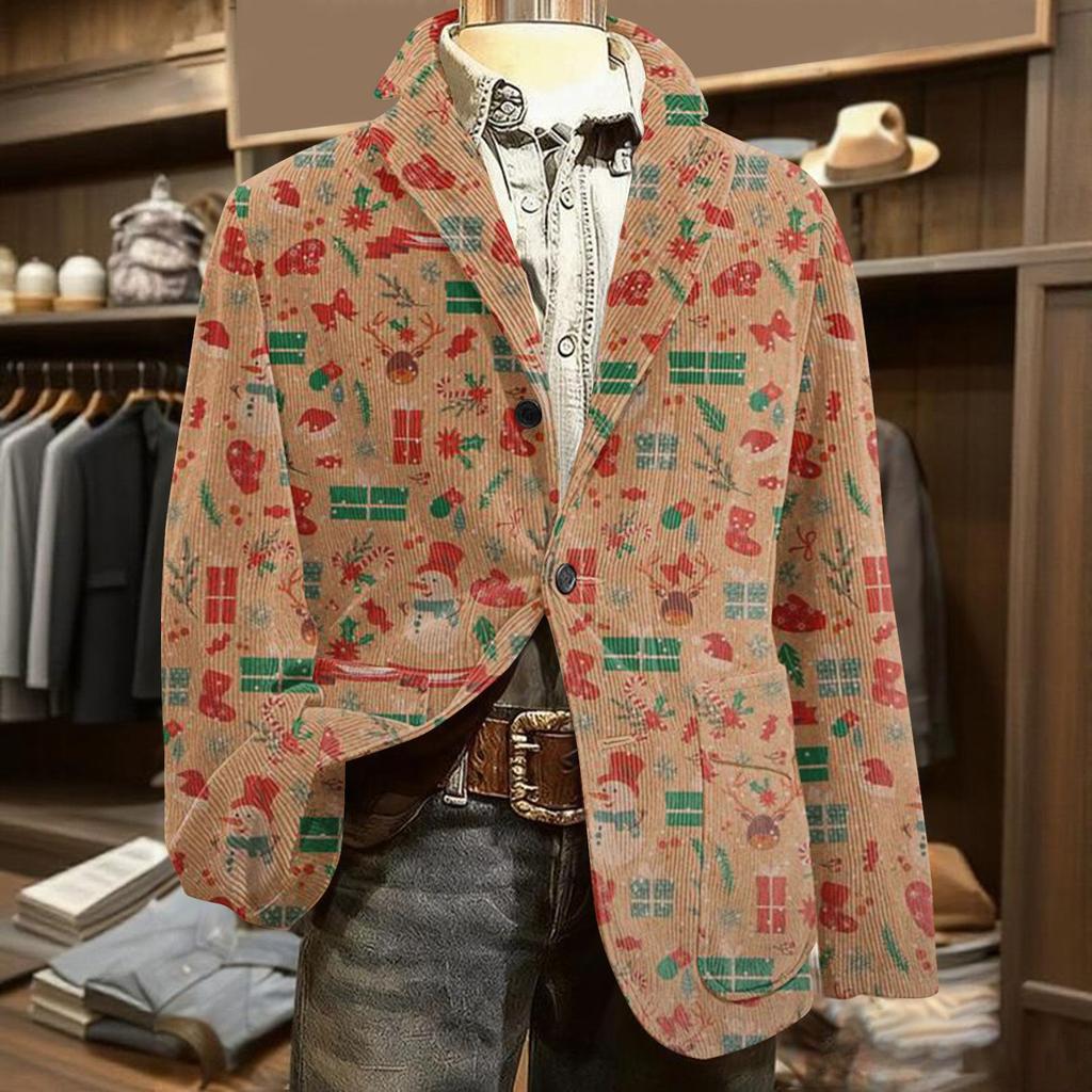 Męska brzydka świąteczna sztruksowa ciepła kieszonkowa marynarka kardigan męski casualowy garnitur