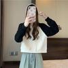 Women's Color Block Raglan Half-Zip Hooded Sweatshirt - Spring/Autumn 2023 Petite Versatile Short Top