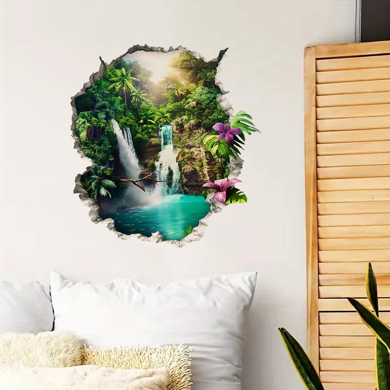 Wall-cutting Jungle Waterfall Wall Stickers for Living Room and Bedroom Decoration - Natural Landscape Stickers