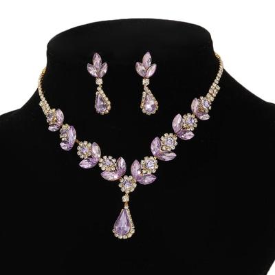 Glänzende Ohrringe Strass Halskette Braut Kristall Schmuck Set Bankett