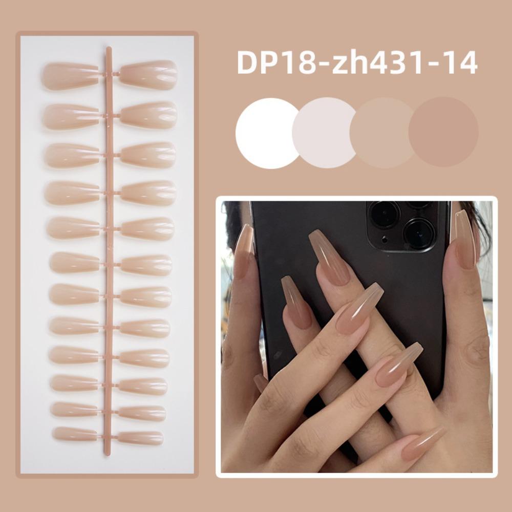 24Pcs Wearable Solid Color Fake Nails Detachable Press-on Nails Short Trapezoid False Nails Women
