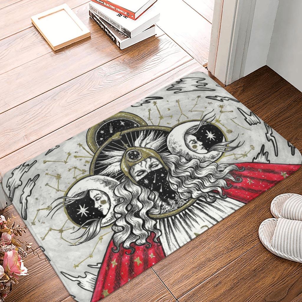 Triple Moon Goddess Doormat Mat Anti-Slip Pentagram Pagan Wiccan Kitchen Bath Balcony Rug Carpet 40*60cm