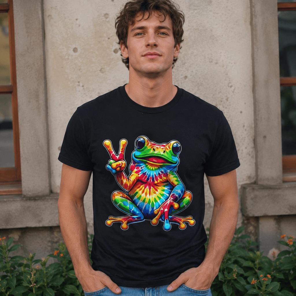 Tie-Dye Frog Peace Sign T-Shirt Funny Hippie Graphic Retro Tee