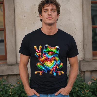 Tie-Dye Frog Peace Sign T-Shirt Funny Hippie Graphic Retro Tee