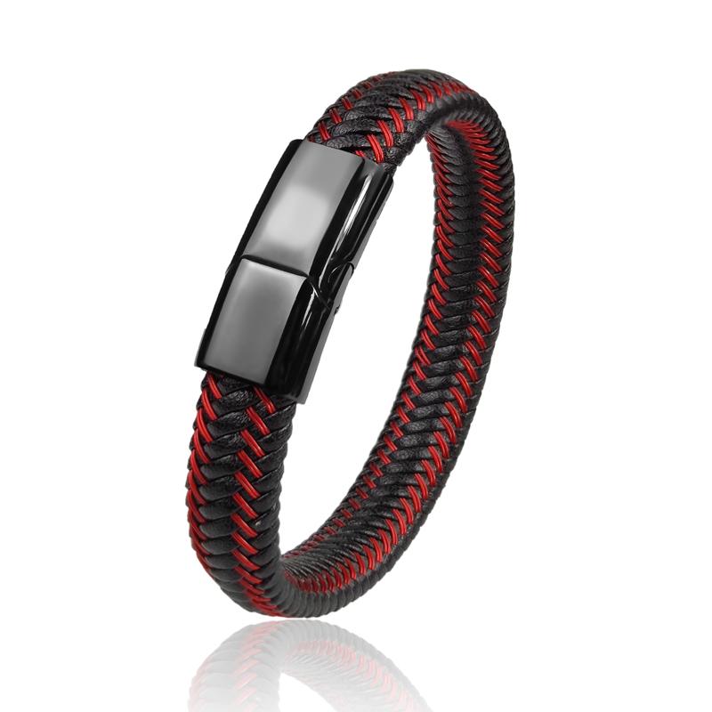 

MingAo Charm Single 12*6mm Women Chinese Red Wire Braided Stainless Steel Leather Bracelet Blue Magnet Lock Gift to Friends 18.5cm