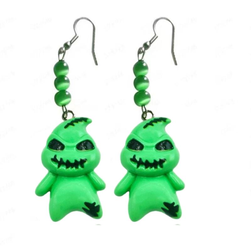Spooky Green Spirit Earrings Small Dangle Drop Ear Rings Cute Halloween Themed Ears Pendant Accessories Jewelry Gift