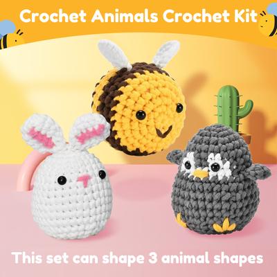 Wool Yarn Cute Animal Crochet Kit Set Christmas Gift Fun DIY Craft Crochet Kit for Beginners Crochet Kit Craft Lovers Knit Tools