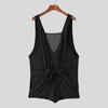INCERUN Mens Deep V Mesh Patchwork Front Bow Short Jumpsuits Romper Bodysuits