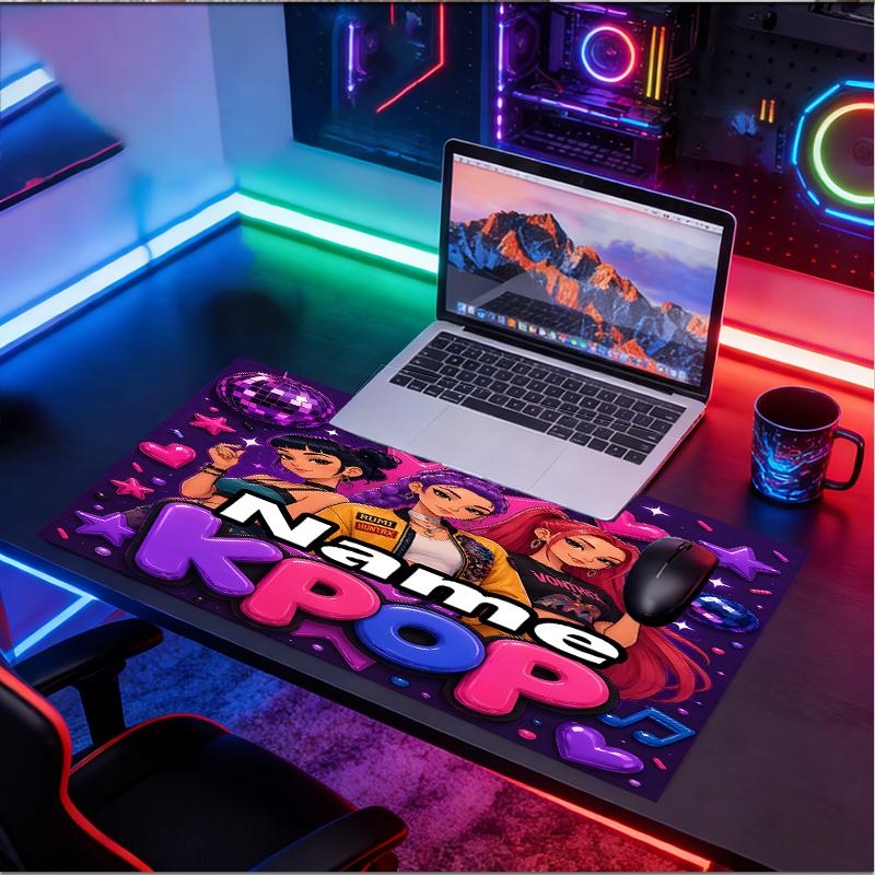 Custom Name Personalized KPop Hunters Pattern Mousepad, Laptop PC Desk Mat, Decorative Desk Mat for Home Keyboard Pad Gift