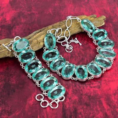 Faceted Aqua Apatite 925 Solid Sliver Jewelry, Χειροποίητο σετ κοσμημάτων με βραχιόλια και κολιέ για γυναίκες, όμορφα κοσμήματα πολύτιμων λίθων για δώρο γάμου