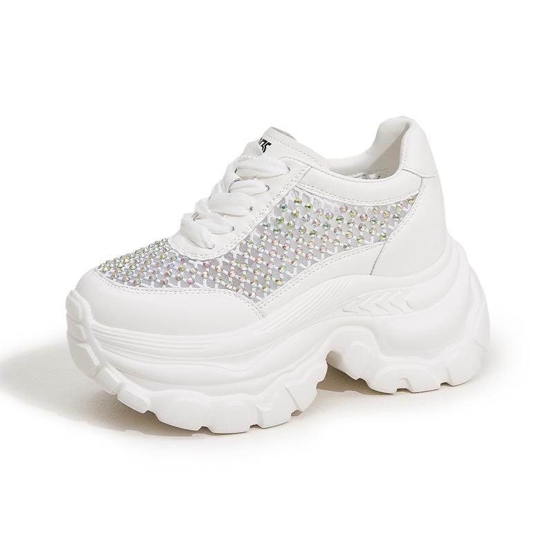 Women's Summer Fashion 9cm Air Mesh   Microfiber Leather Ankle Boots: Hollow-Out Chunky Sneaker-Style Vulcanized Shoes