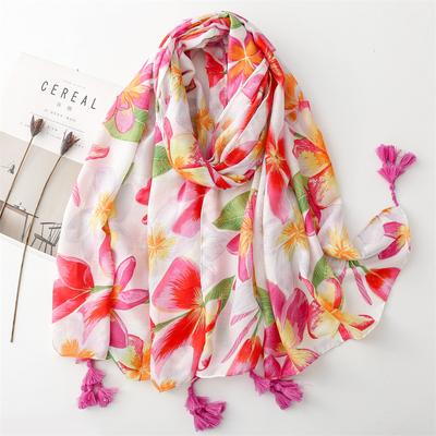 Schal Weiche Baumwolle Und Hanf Textur Seidenschal Damen Heißer Topf Gold Rose Pink Blume Quaste Reise Schal