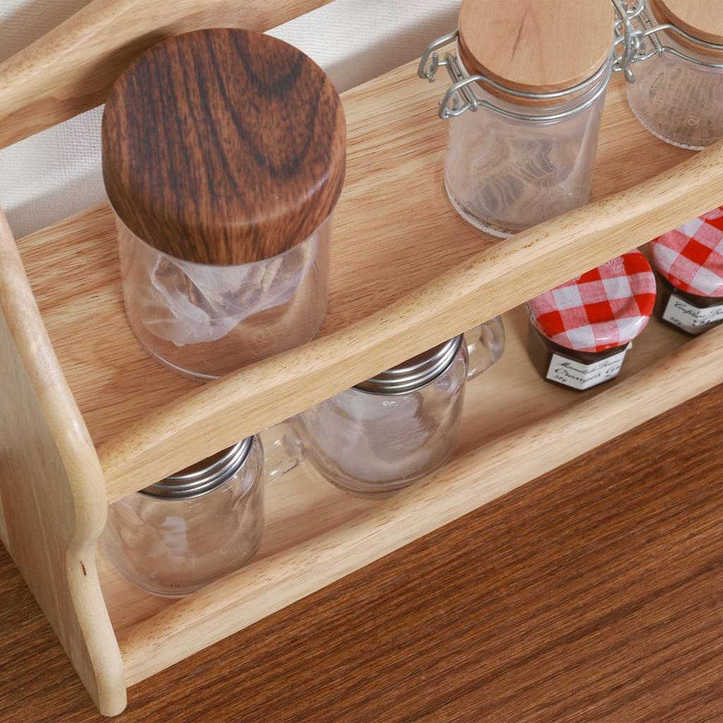 Fujiboeki Spice Rack 2-Tier Natural Wood Kitchen Storage Bonheur 94383 30cm Width 9.5cm Depth 26cm Height