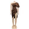 One-Shoulder Slit Midi Dress - Women's Fashion Solid Color, Europe & America Style