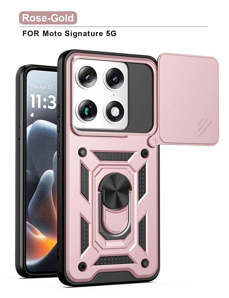 

For Motorola Signature 5G Slide Camera Protection Armor Phone Case For Moto Signature 5G Car Magnetic Holder Metal Ring Cover Motorola Signature