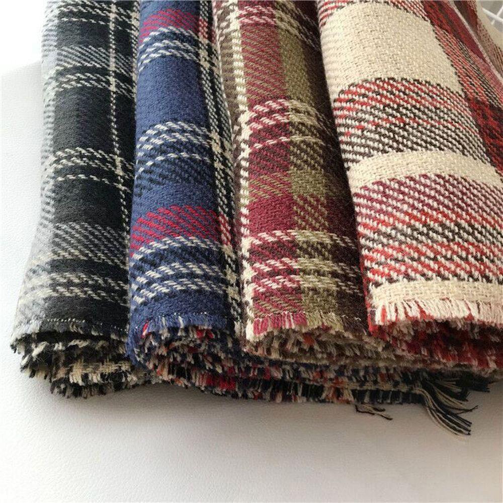 Winter Double-Sided Houndstooth Ins Style Plaid Wrap Neckerchief Christmas Muffler Women Scarf