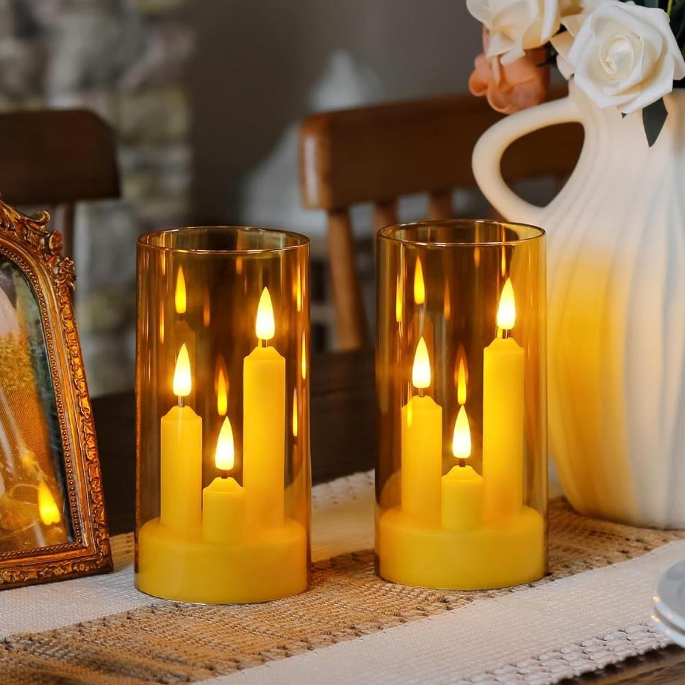 2/3Pc 3 in 1 Flickering Taper Candles Flameless Window Candles 5/8/10CM Tall Lighting with lampshade for Christmas Wedding Decor