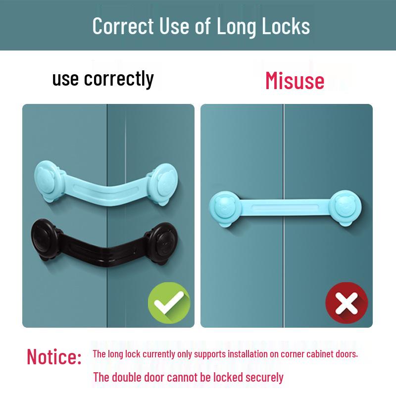 

Child Safety Lock for Cabinets and Refrigerators - Anti-Opening Drawer and Sliding Door Buckle Sticker Blue, 2 Long Locks